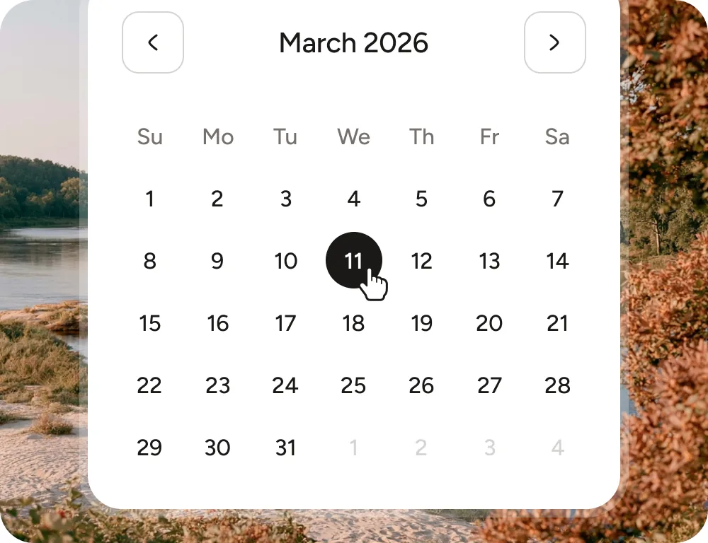 Calendar with the closing date selected