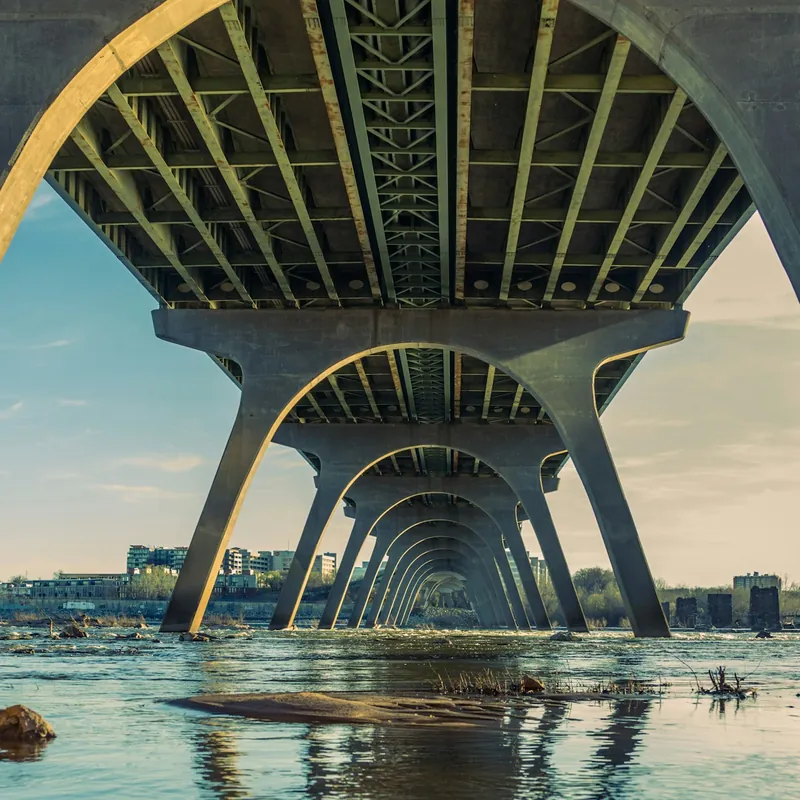 View from under a bridge over a river