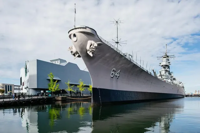 Battleship Wisconsin docked in downtown Norfolk, Virginia